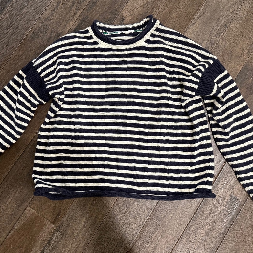 Alex Mill Navy and White Striped Crewneck Cotton Sweater